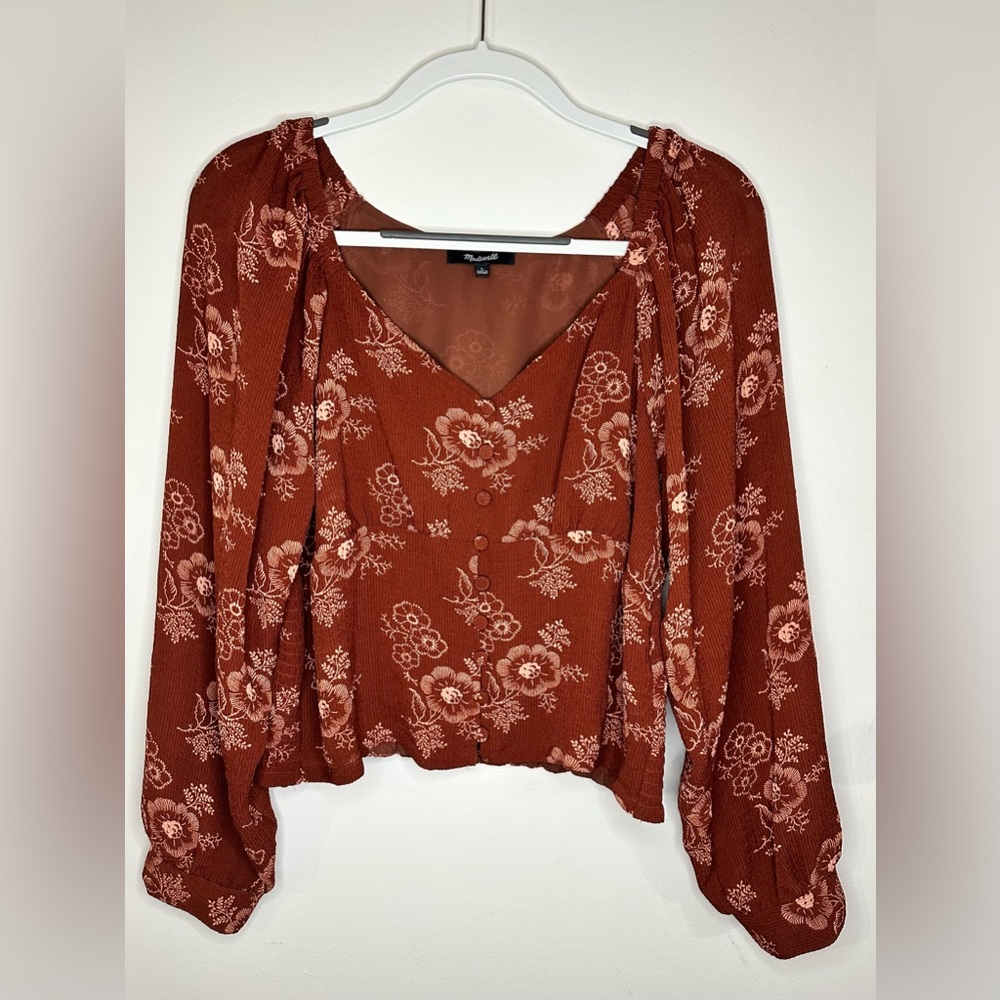 Madewell - Floaty Long Sleeve Red Floral Blouse (L)